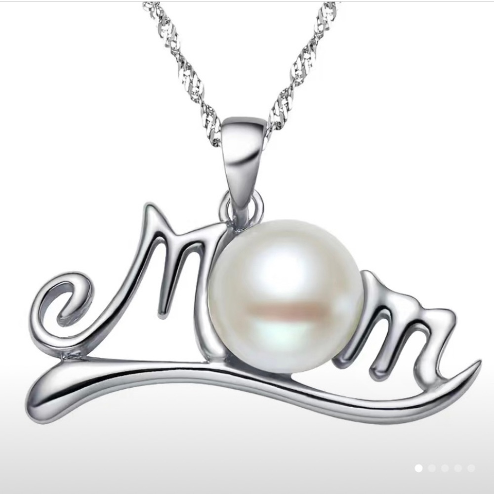 Exquisite mom 925 silver plated pearl pendant necklace